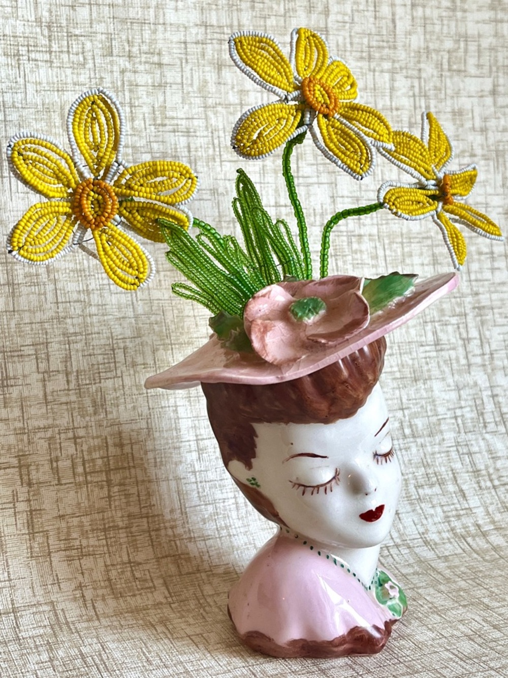 Vintage Lady Head Vase Ceramic Planter Glamour Girl 1940s Flower Vase - Picture 8 of 10